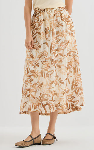 Terracotta Bamboo Leaf Tiered Maxi Skirt