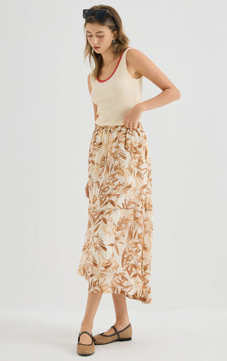 Terracotta Bamboo Leaf Tiered Maxi Skirt