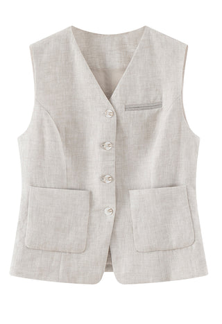 Linen Blend Vest with Silver-Toned Trim