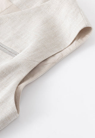 Linen Blend Vest with Silver-Toned Trim