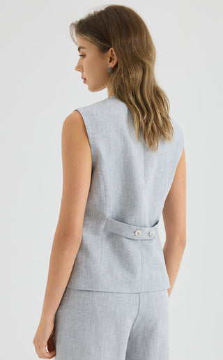 Linen Blend Vest Jacket with Silver beaded embroidery
