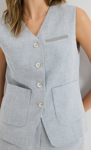 Linen Blend Vest Jacket with Silver beaded embroidery
