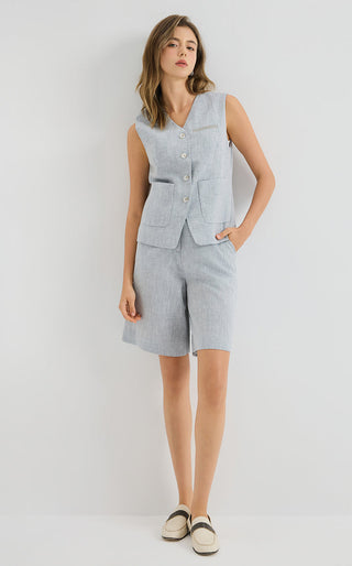 Linen Blend Vest Jacket with Silver beaded embroidery