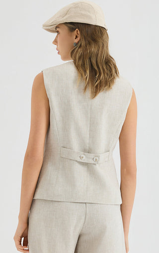 Linen Blend Vest Jacket with Silver beaded embroidery