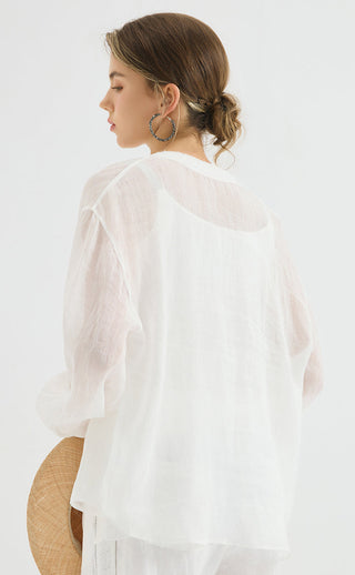 Linen Blouse with Lace Trim
