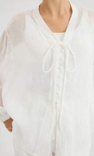 Linen Blouse with Lace Trim