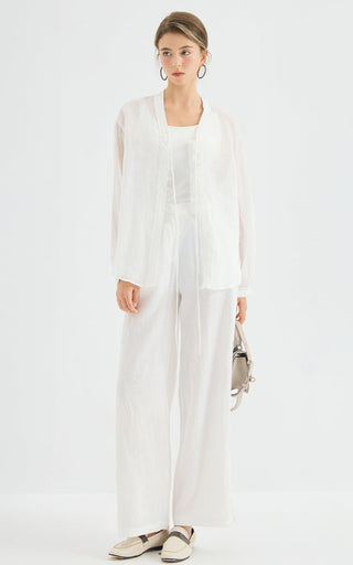 Linen Blouse with Lace Trim
