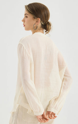 Linen Blouse with Lace Trim
