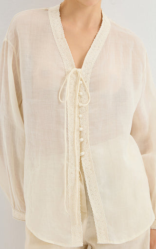 Linen Blouse with Lace Trim