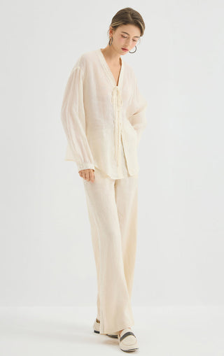 Linen Blouse with Lace Trim