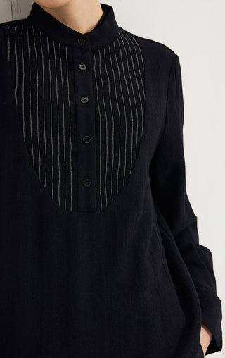 Beaded Pinstripe 100% Wool Blouse