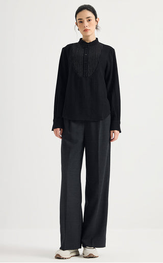 Beaded Pinstripe 100% Wool Blouse