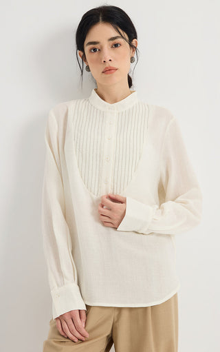 Beaded Pinstripe 100% Wool Blouse