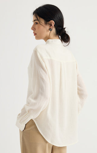 Beaded Pinstripe 100% Wool Blouse