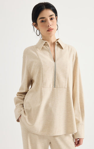 Australian Wool Crystal-Trim Blouse