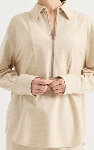 Australian Wool Crystal-Trim Blouse