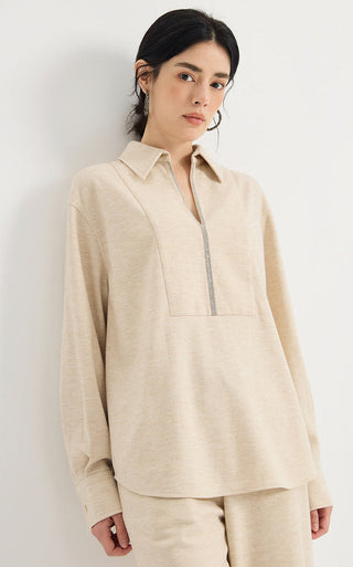 Australian Wool Crystal-Trim Blouse