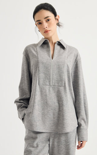 Australian Wool Crystal-Trim Blouse