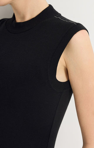 Beaded Shoulder Mock-Neck Sleeveless Top