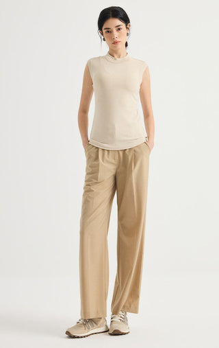 Beaded Shoulder Mock-Neck Sleeveless Top