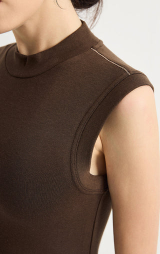 Beaded Shoulder Mock-Neck Sleeveless Top