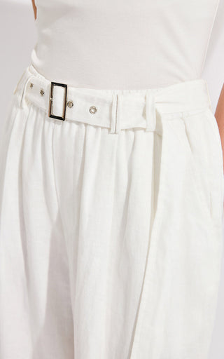 Linen Wide-Leg Pants with Metal buckle belt - serathinan 