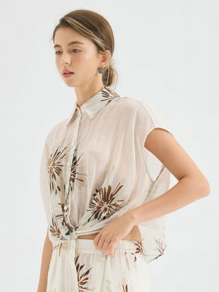 Floral Ramie Sleeveless Blouse