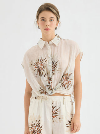 Floral Ramie Sleeveless Blouse