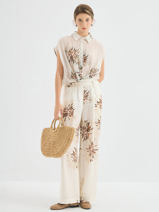 Floral Ramie Sleeveless Blouse
