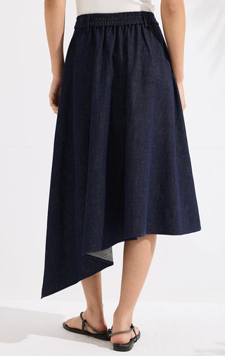 Cotton Linen Blend Asymmetric Midi Skirt