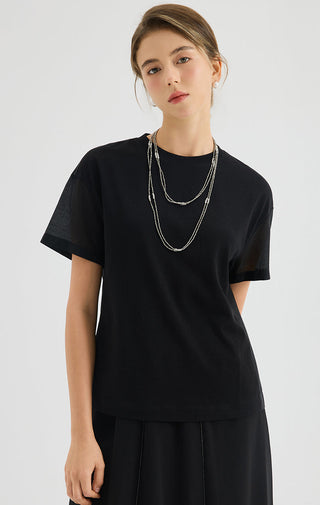 Cottn Blend Relaxed Tee with Metallic Thread Detail