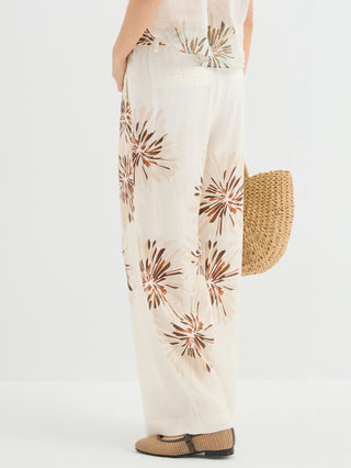 Linen Floral Print Wide Leg Pants