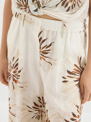Linen Floral Print Wide Leg Pants