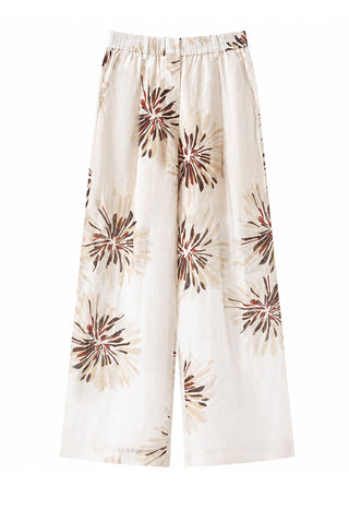 Linen Floral Print Wide Leg Pants
