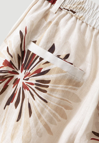 Linen Floral Print Wide Leg Pants