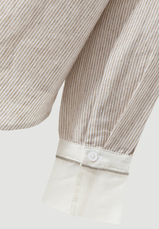 Striped linen-silk shirt cuff with white contrast band and button detail
