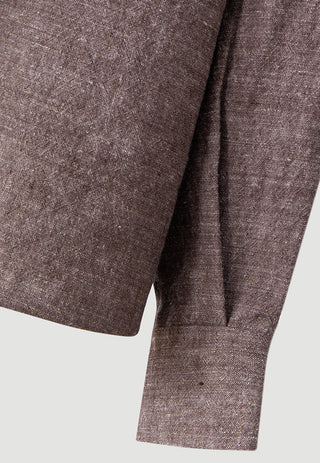 Coffee utility jacket sleeve with turn-back cuff and textured woven fabric