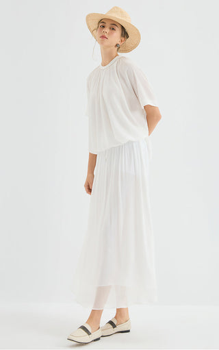 Viscose Silk Pleated Midi Skirt