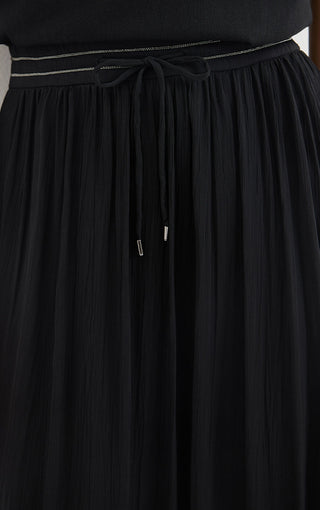 Viscose Silk Pleated Midi Skirt
