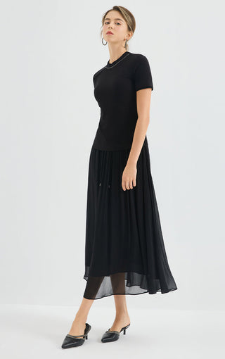 Viscose Silk Pleated Midi Skirt