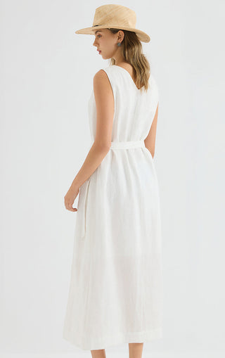 Linen Belted Midi Dress