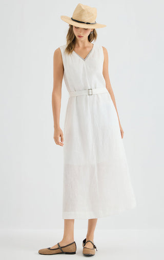 Linen Belted Midi Dress
