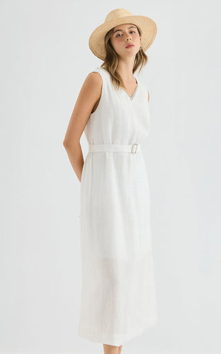 Linen Belted Midi Dress