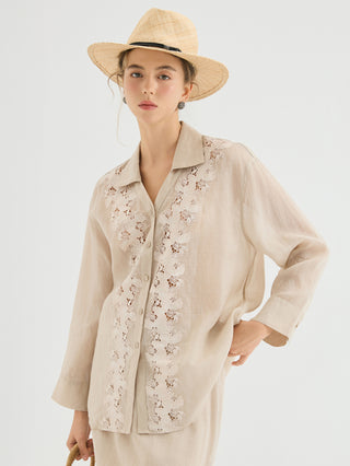 Ramie Openwork Floral Lace Shirt