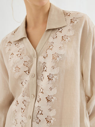 Ramie Openwork Floral Lace Shirt