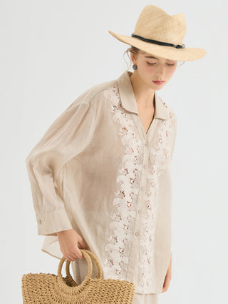 Ramie Openwork Floral Lace Shirt