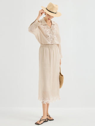 Ramie Openwork Floral Lace Shirt
