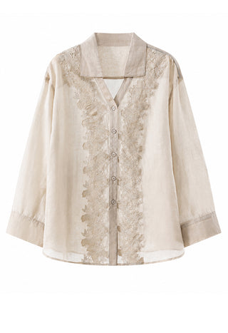 Ramie Openwork Floral Lace Shirt