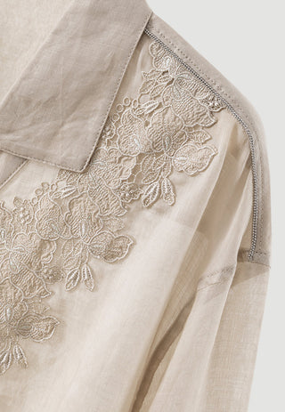 Ramie Openwork Floral Lace Shirt