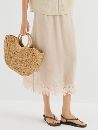 Floral Lace Hem Ramie Skirt